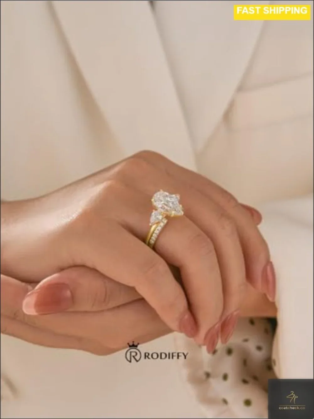 4 Carat Pear Cut CZ Bridal Set S925 Silver 14K Gold Plated
